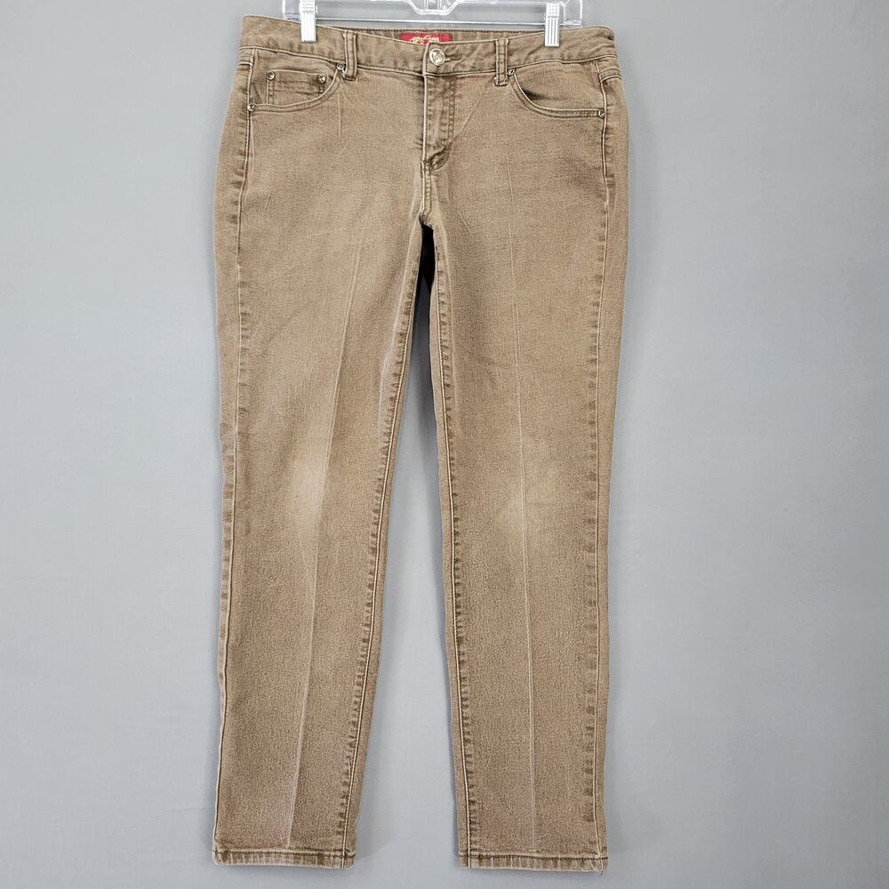 one5one Womens Jeans Size 12 Brown Stretch Studded Straight Classic Midrise Zip